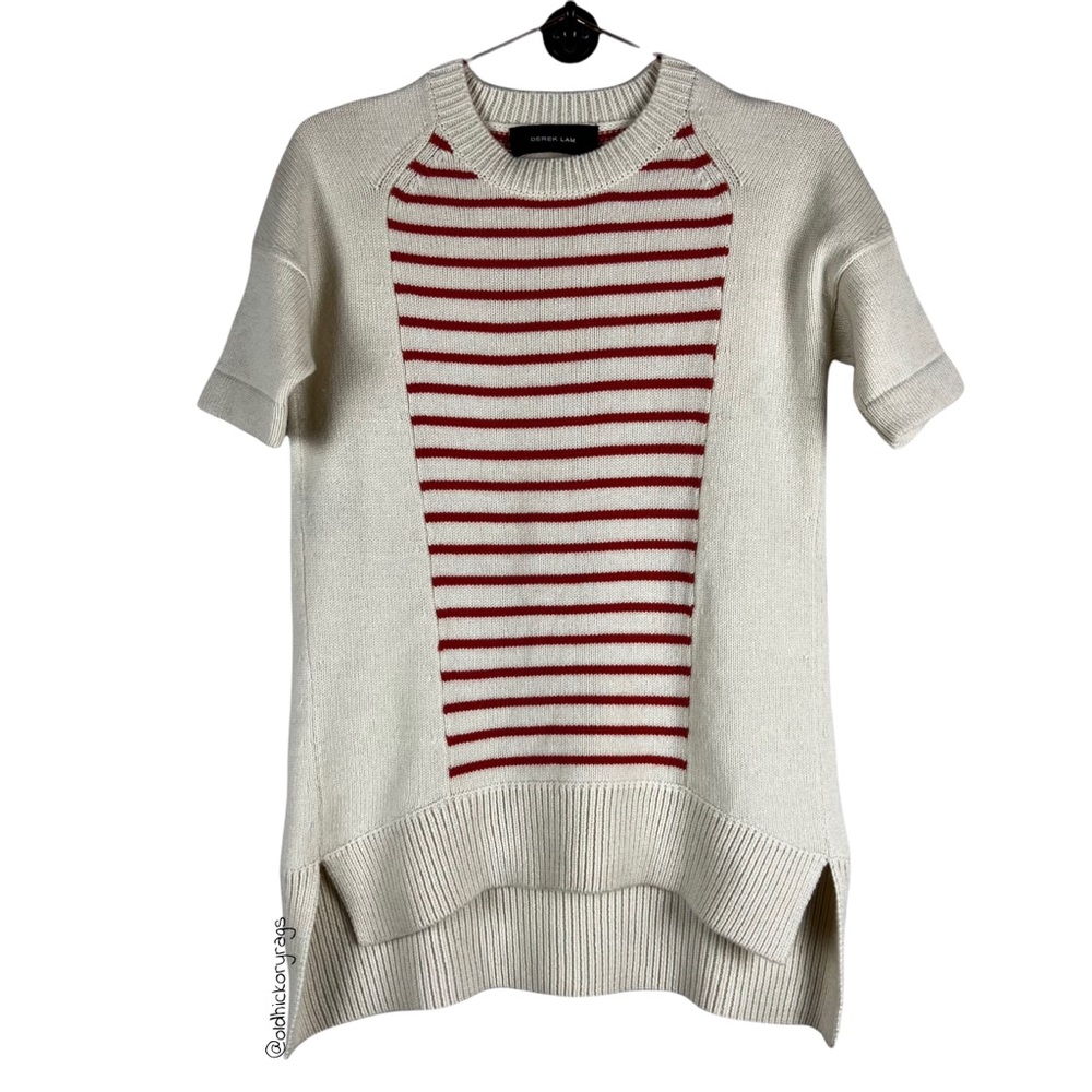 Derek Lam 100% Cashmere Cream & Orange Striped High Low Sweater - Size Small